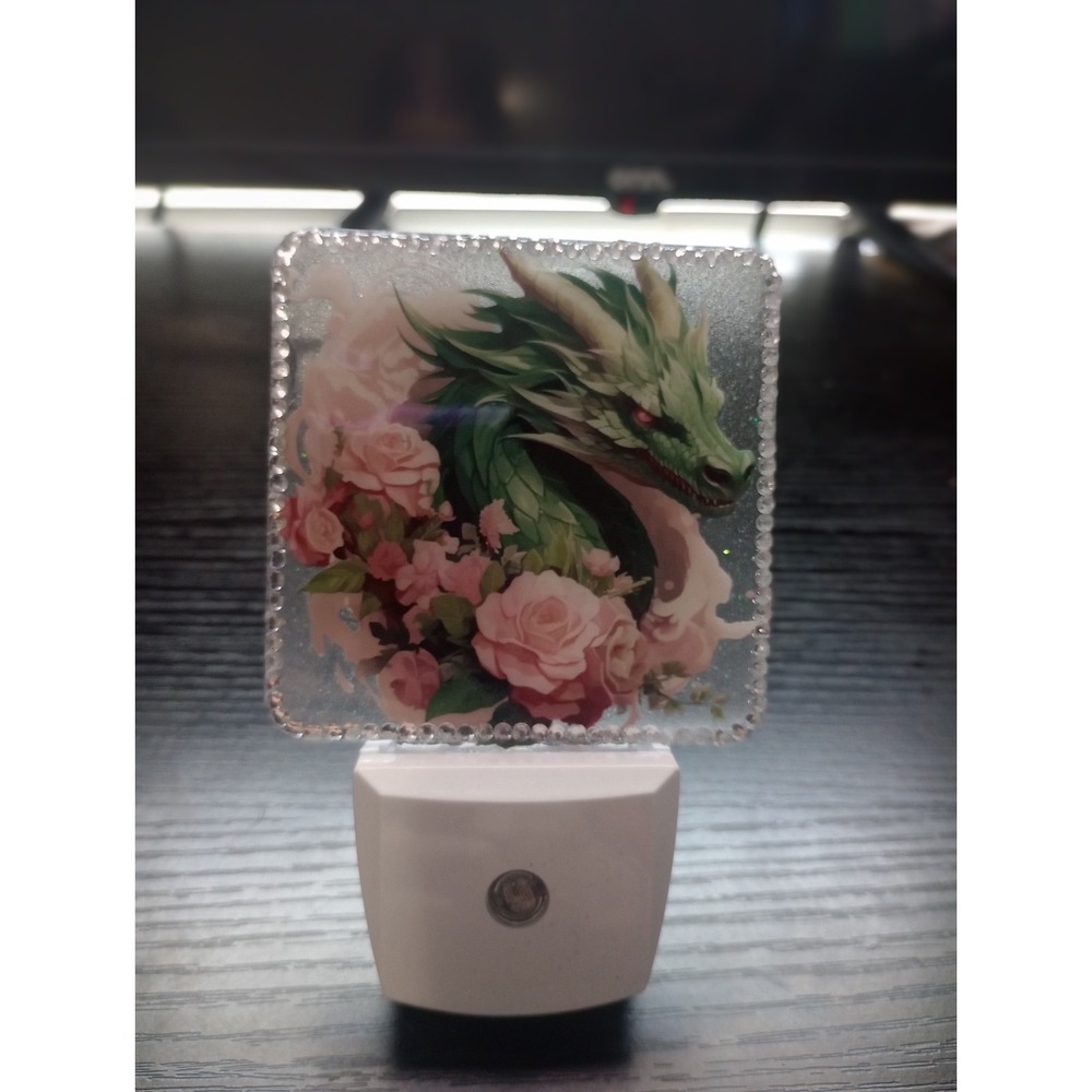 Dragon Night Light Plug-In LED Floral Fantasy Green Dragon Roses Decorative Lamp